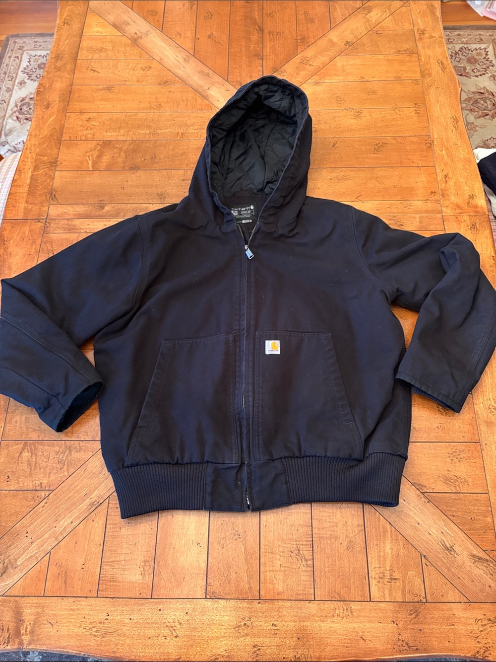 Classic Carhartt Black Hooded Zip-Up Jacket